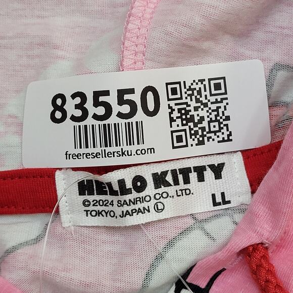 Hello-Kitty Sanrio Zip Hoodie Jacket Womens L/XL 21x27 Pink AOP Lightweight - Picture 11 of 14